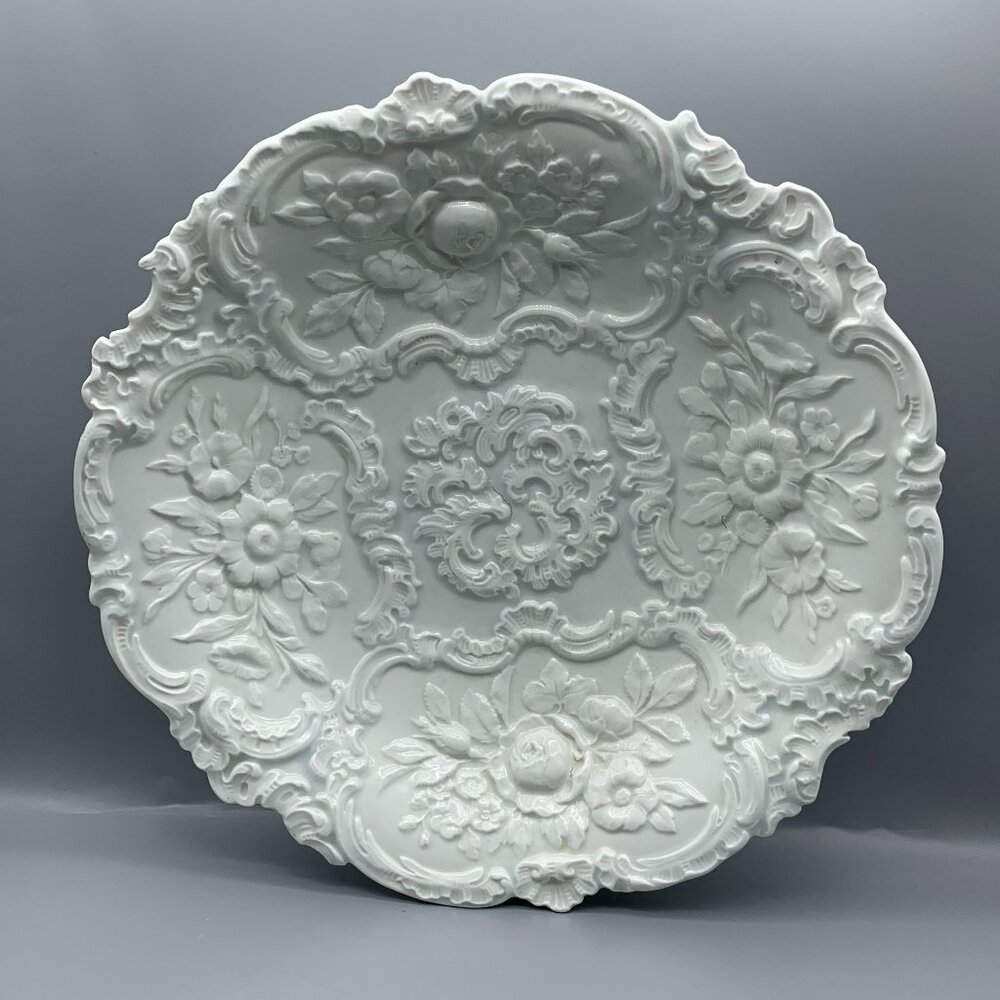 Antique 19th Century Meissen German White Molded Porcelain 12" Serving Bowl
